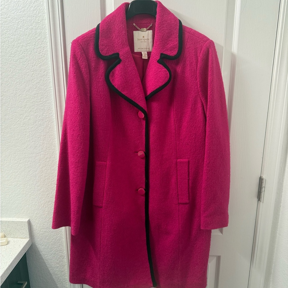 Kate Spade Vibrant Pink Coat with Black Trim